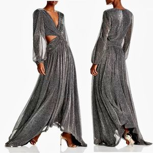 Ramy Brook Lebron Maxi Cutout Dress Long Sleeves Asymmetric Hemline NWT